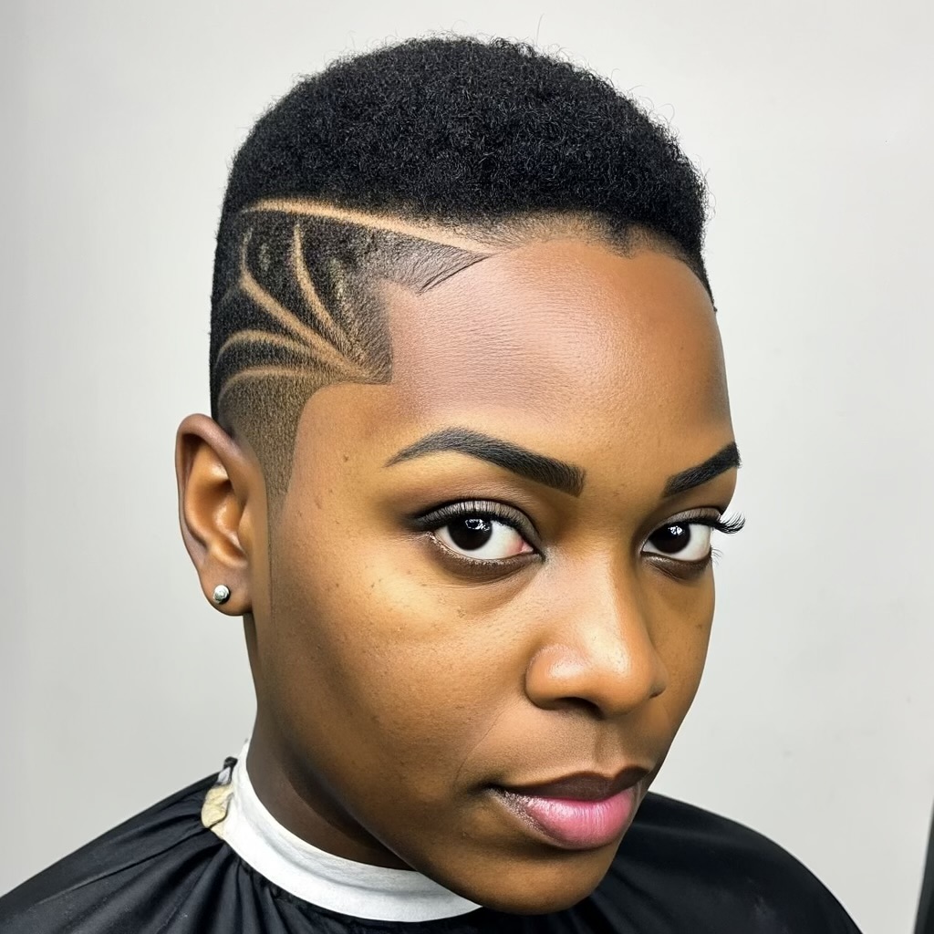 Women's tapered cut with freestyle hair design