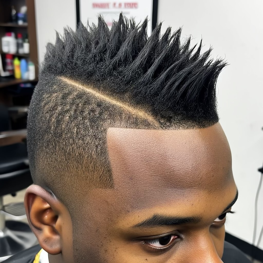 Burst fade mohawk with hair design