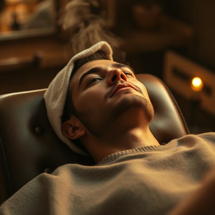 Hot towel shave in progress